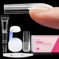 Beetles Tipex Nail Tips Kit Long Square, 224Pcs 16 Sizes,Pre-building Pre-Etched Strong Thicker Acrylic Tips with Mini U V Lamp Tipex Nail Glue