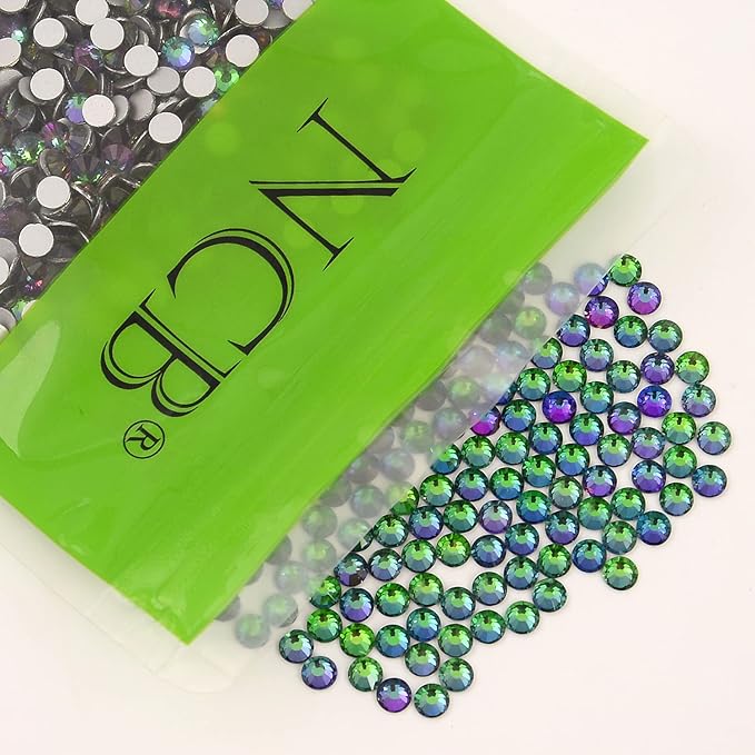 NCB Nancybeads 2000pcs Flatback Round Glass Nail Art Rhinestones Crystal for DIY Making Accessories Shoes, Clothes, Face Art, Bags, Manicure (Green Volcanic, SS12 2000pcs)