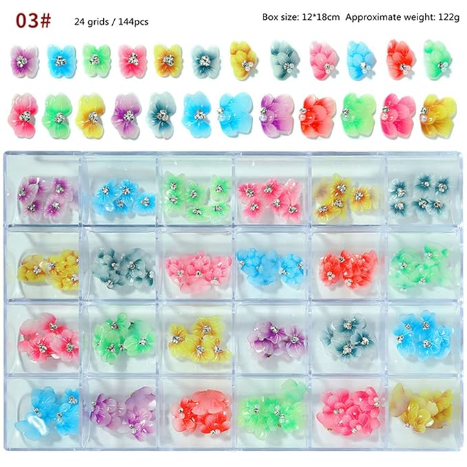 144pcs Trendy Acrylic Flowers Nail Decoration Accessories with 3D Nail Art Rhinestones Pearl Nail Charms Nail Flower Petal Design Nail Art Stud for Women DIY Manicures Jewelry Salon Nail Supplies