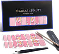 Nail Polish Strips, 32PCS Salon Quality Wraps, Long Lasting Gel Nail Stickers for Women Easy Apply& Remove (Flower Love Pastel Pink)