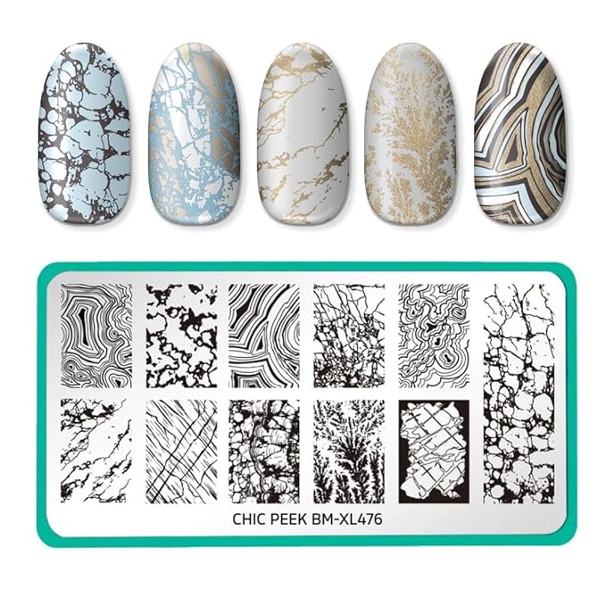 Maniology Heart of Stone Nail Stamping Plate | Marble, Crystal & Natural Stone Designs for Chic DIY Manicures – Reusable, Rectangular Stainless Steel Nail Art Template
