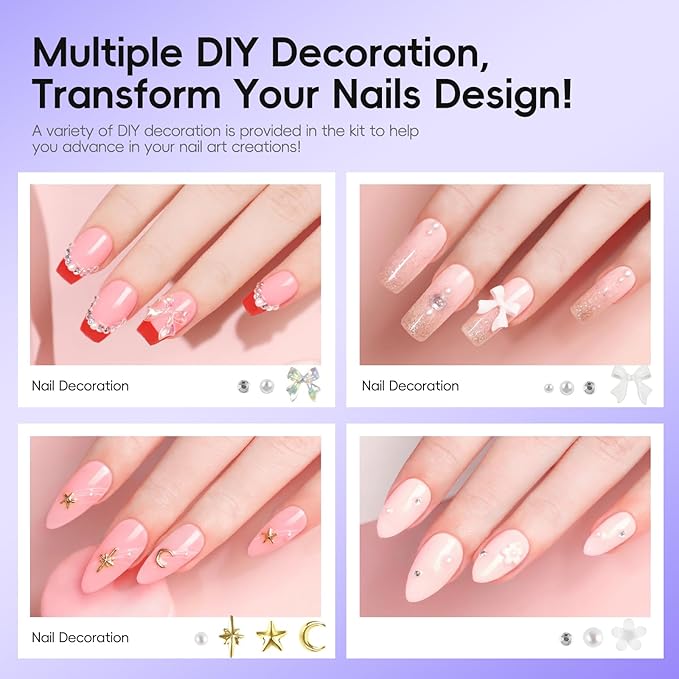 PEACECOLOR Gel Nail Kit, 240Pcs Short Medium Coffin Nail Tips with U V Lamp 2 Colors Jelly Gel Polish Top Coat Glue Nail Art Extension Set Gifts for Women DIY Home Salon