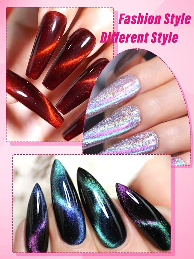 TOROKOM Cat Eye Magnet for Nails, 2-Pack 5 in 1 Nail Magnet Long Double-head Nail Polish Magnet Pens for Nail Art, Strong 3D Magnetic Nail Polish Magnets Nail Design Tools, Black