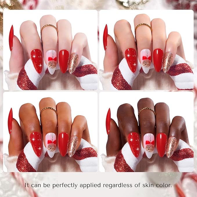 AZUREBEAUTY Red Valentine's Nail Polish Set Quick Dry Silver Glitter Cat Eye 4 Colors Natural Fingernail with Top Coat DIY Salon Home no Gel Women Gifts