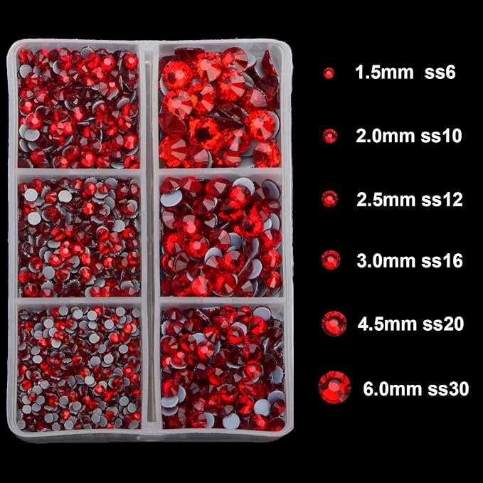 4000pcs Mixed Size Hot Fix Round Crystals Gems Glass Stones Hotfix Flat Back Rhinestones (Light Siam)