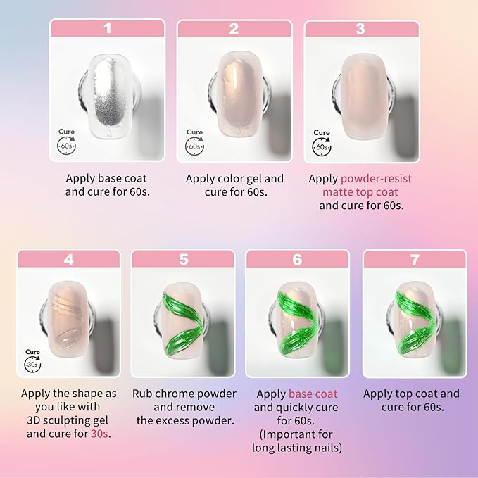 DRMODE 3D Nail Gel and Chrome Nail Powder Kit, Christmas Red Green Metallic Mirror Nail Chrome Powder Glitter, 3 in 1 No Wipe Clear 3D Sculpting Gel for Nail Art Carving Molding Rhinestone Glue 15g
