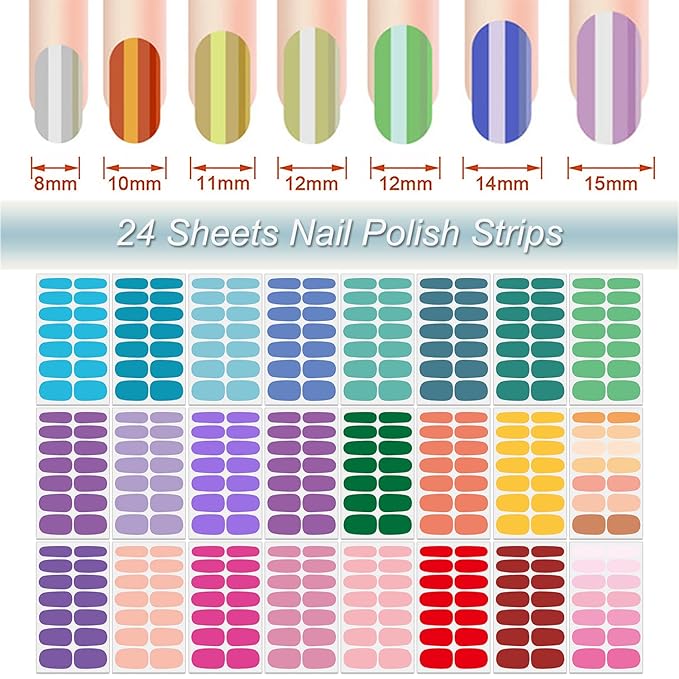 DANNEASY 24 Sheets Solid Color Nail Wraps for Women Stick On Nail Polish Strips Gel Nail Strips Self Adhesive Nail Polish Stickers Manicure Sticker for Nail Art with Nail File, Cuticle Stick