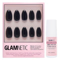 Glamnetic Press On Nails & Brush On Nail Glue Bundle - Boba | Opaque Black Short Almond Nails, Reusable | 12 Sizes - 24 Nail Kit