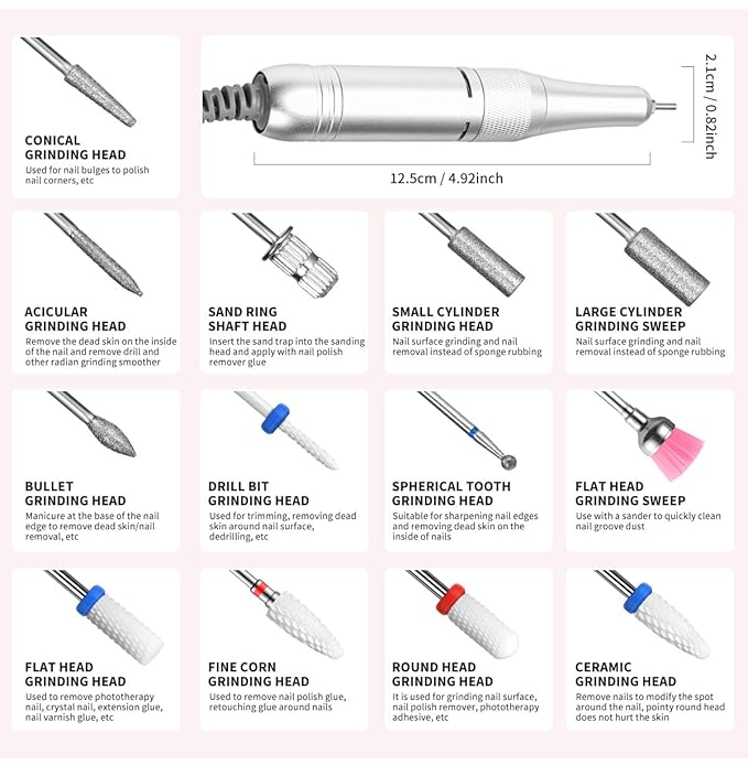 Electric Nail File Professional Kit - Professional 45000RPM Portable Nails Drills Kit with 11 Bits & Base LED Screen Cordless E Filer for Gel Acrylic Nails Remover Home Salon Manicure Pedicure Tools