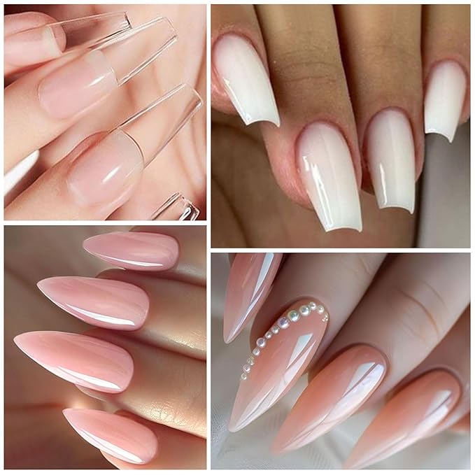 Poly Nail Gel Kit, 7PCS Clear White Pink Builder Nail Starter Kit De Polygel Para Uñas Completo with Dual Nail forms, Nail Clips for Polygel