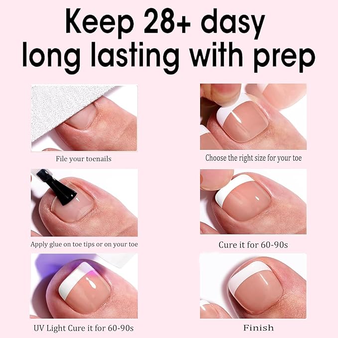 240Pcs Toe Press on nails, Short Brown Ombre Toe Nail Press Ons for Women in 15Sizes, French Tip False Toenails Extension, Soft Gel Toe Nail Tips, Acrylic Full Cover Fake Toenails for Girl