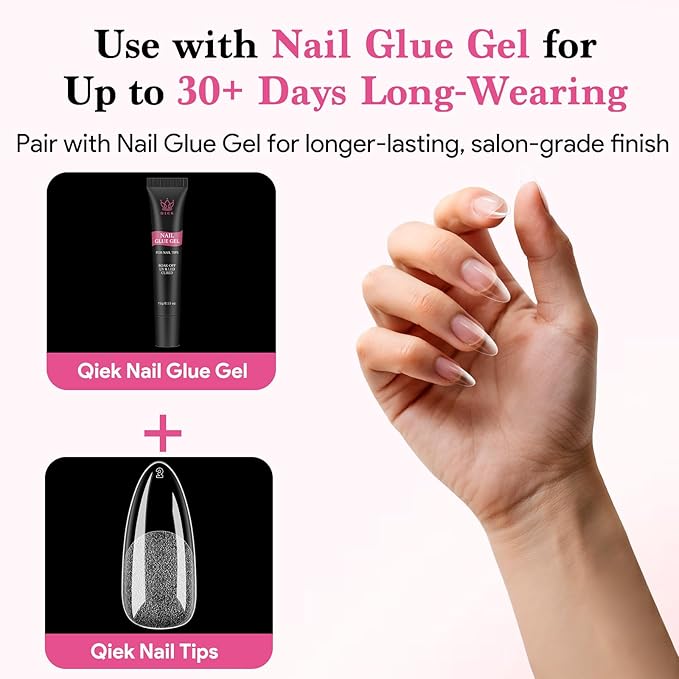 Medium Almond Fake Nail Tips, 15 Sizes 240 PCS Clear Half Matte Press On False Nail Tips Pre-shaped Full Cover Gel Nail Acrylic Soft Tips Extensions Thick Long Lasting for Home DIY Nail Salon