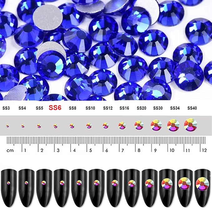 Dowarm 1440 Pieces SS6 Flatback Nail Crystals for Crafts, Face Art & Dance Costumes, Non-Hotfix (SS6, 2MM, Blue/Sapphire)