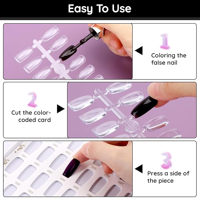 Segbeauty 720pcs Clear False Nail Tips, Flat Square Fake Nail Art Tips for Nail Color Display Book, Professional Practice False Nail Art Tips for Nail Polish Color Swatches Organizing Display Board