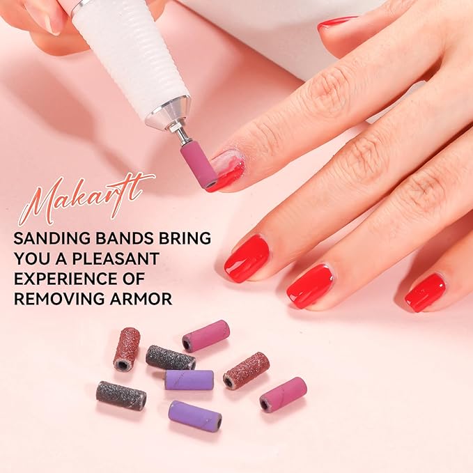 Makartt Nail Drill Bits Sanding Bands - for Nail Drill 100 Pcs 4 Color Coarse Fine 80/120/180/240 Grit File Small Sanding Band with 3.1mm Mini Mandrel Nail Bit Set for Acrylic Nails Gel
