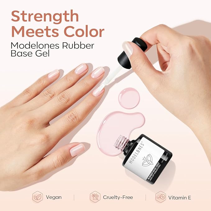 modelones Rubber Base Builder Nail Gel Polish, 6 French Tip Base Color Nude White Baby Milky Pink Strengthener Apex Building Extension Protect Weak Nails Long Last U V Manicure Gift for Women