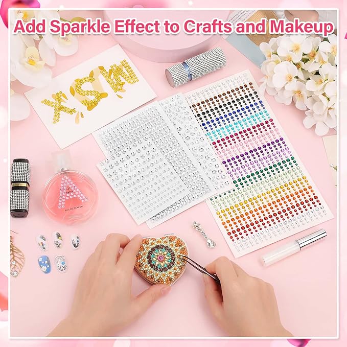 Face Glue with Eye Gems Stickers, 1702 Pieces Self Adhesive Rhinestones Stick on Face Jewels Hair Gems for Face Body Rhinestones for Nail Art Makeup Crafts