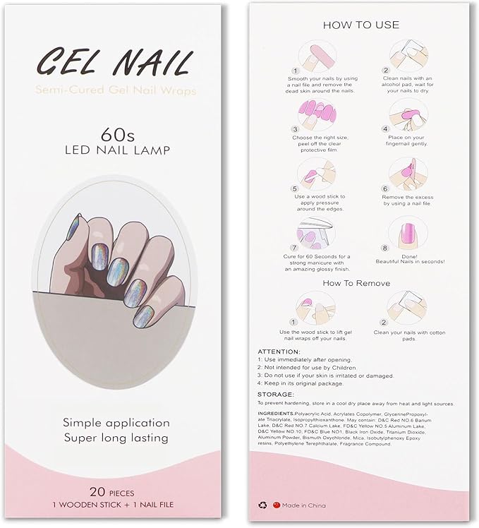 JMEOWIO Gel Nail Stickers Blue Purple Glitter Semi Cured Gel Nail Strips Wraps UV/LED Nails Art Design Decoration Accessories