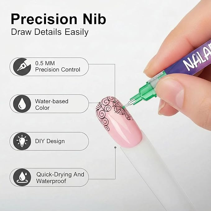 12 Colors Nail Art Pens Set, Nail Art Markers Nail Polish Pens for 3D Drawing Painting Liner Brush for DIY Nail Art Beauty Adorn Manicure Tools (Purple)