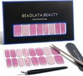 Nail Polish Strips, 32PCS Salon Quality Wraps, Long Lasting Gel Nail Stickers for Women Easy Apply& Remove (Pink Meteor)