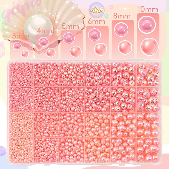 2 Styles Dark Pink Flatback Pearls for Bedazzling Crafting 3mm-10mm Half Round Beads Gems Bedazzler Kit Charms for Nails Face Eyes Makeup Tumblers Bottles DIY Crafts Scrapbooking Clothes Shoes
