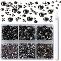Bymitel 5000 Pieces 6 Mixed Sizes Glue Fix on Glass Rhinestones Round Crystal Gems Flatback for DIY Jewelry Making with one Picking Pen(6-Sizes 5000PCS, Black Diamond)