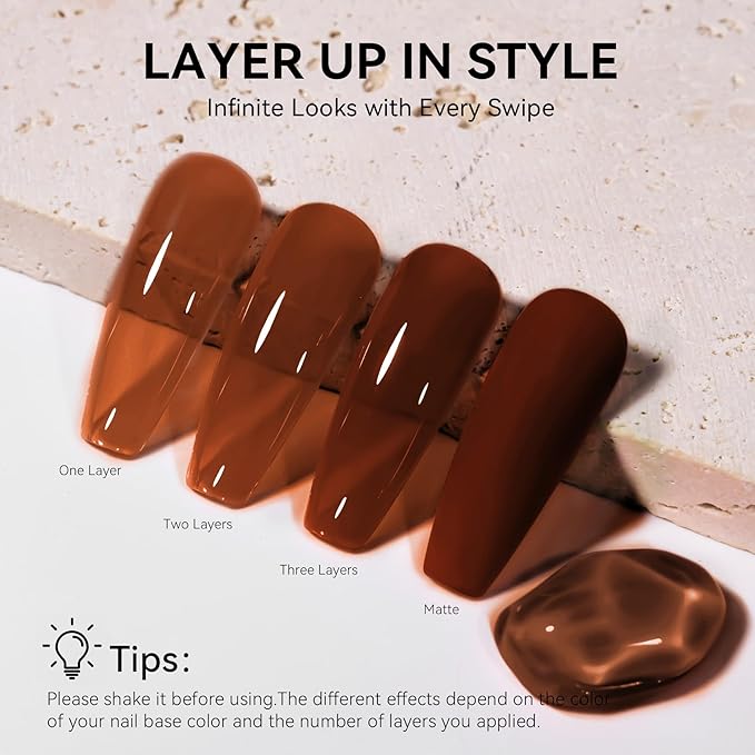 MEGIOR Tortoise Sheer Jelly Gel Nail Polish 0.5 Fl Oz Jelly Brown Caramel Transparent Soak Off UV LED Lamp Light Cure Amber Gel Polish for Salon and Nail Art Starter Manicure DIY at Home