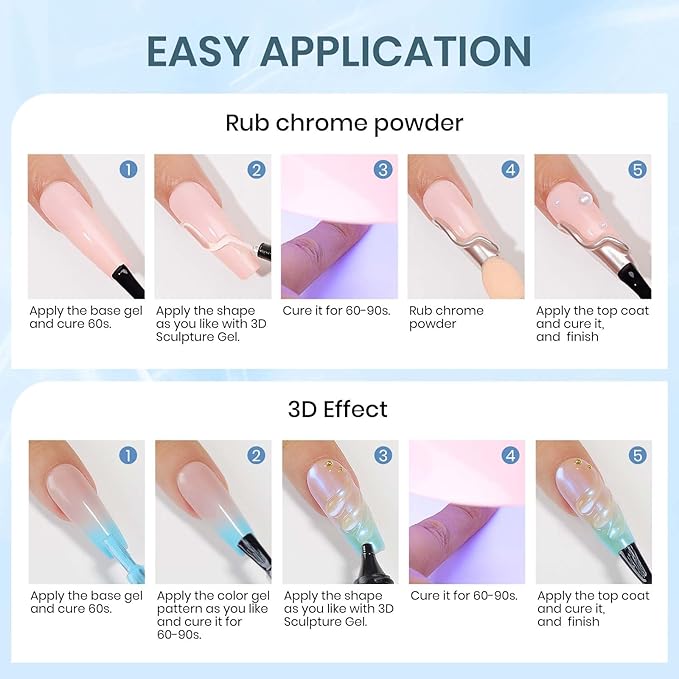 MIZHSE 30g 3D Gel Nail Art, Sculpting Gel Glue for Molding, Drawing, Charms & Gems, Chrome Powder, Rhinestone Design, Clear No Wipe Nail Polish for DIY Winter Christmas Nail Art