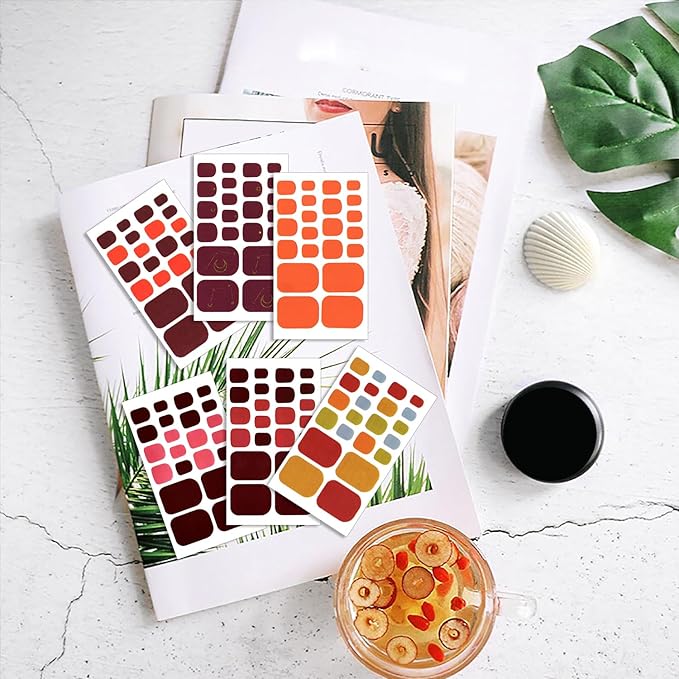 WOKOTO 20 Sheets 440pcs Red Nail Polish Stickers for Toes Nails Full Nail Wraps for Women, Classic Solid Nail Polish Strips Red Nail Gel Strips for Toenails Press On Nails Stickers Kit
