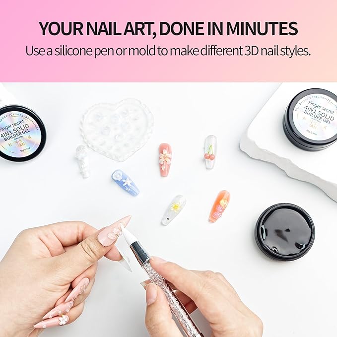 3D Gel Nail Art Kit-Pink Aurora Solid Builder Gel for Nails 3D Sculpting Carving Building Modeling Hard Extension for Beginner DIY Salon at Home Cured Needed