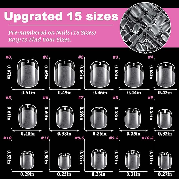 300pc Extra Short Round Square Gel Nail Tips Clear Fake Nail, XS Clear Press on Nails Short Squoval Soft Gel Nail Tips Acrylic Nails Full Cover False Nail Artificial Fingernail for Nail Extensions