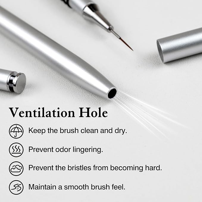 8pcs Metallic Nail Art Liner Brush Set – Fine Detail & Long Line UV Gel Painting Pens (Silver Non-Slip Handles)