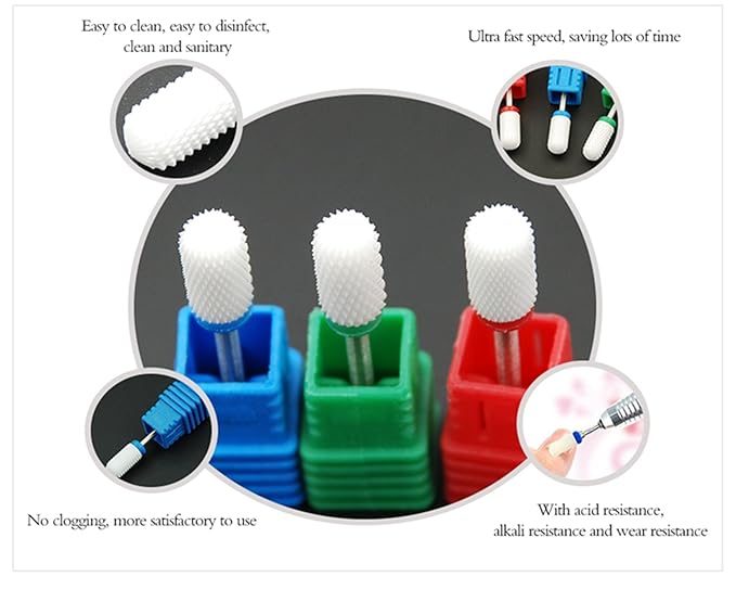Round Head Ceramic Nail Drill Bit For Electric Nail Drill Manicure Machine Accessories Tool (Green Coarse)