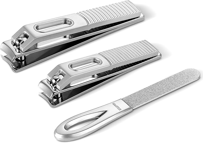 HAWATOUR Nail Clippers Set, Zinc Alloy 420J2 Stainless Steel Ultra Sharp Curved Blade Fingernail and Toenail Clipper with Visibly Tin Case, Cut-Out Design, Silver