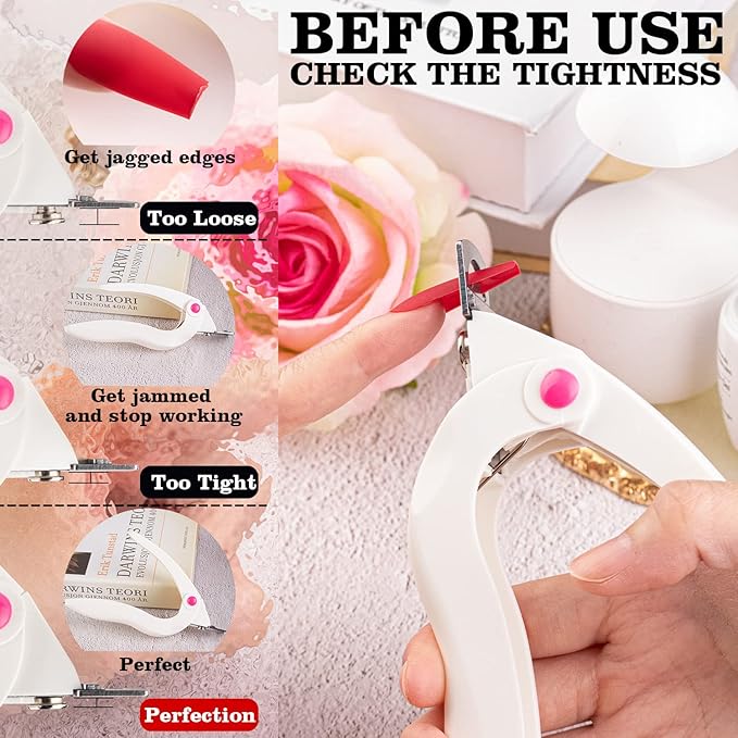 Belleboost Adjustable Acrylic Nail Clippers with Sizer and Catcher, White Professional Dial Stainless Steel Blade Nail Tips Cutter, Artificial Fake Nail Trimmer, Manicure Tool for Salon Home Nail Art
