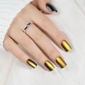 Gold Cat Eye Press On Nails - Short Square Metallic Gold Nails Press Ons for Women DIY Glossy Fake Nails Kit with Glue, Reusable Soft Gel Glue on Nails Short in 16 Sizes - 32pcs, Golden Mirage
