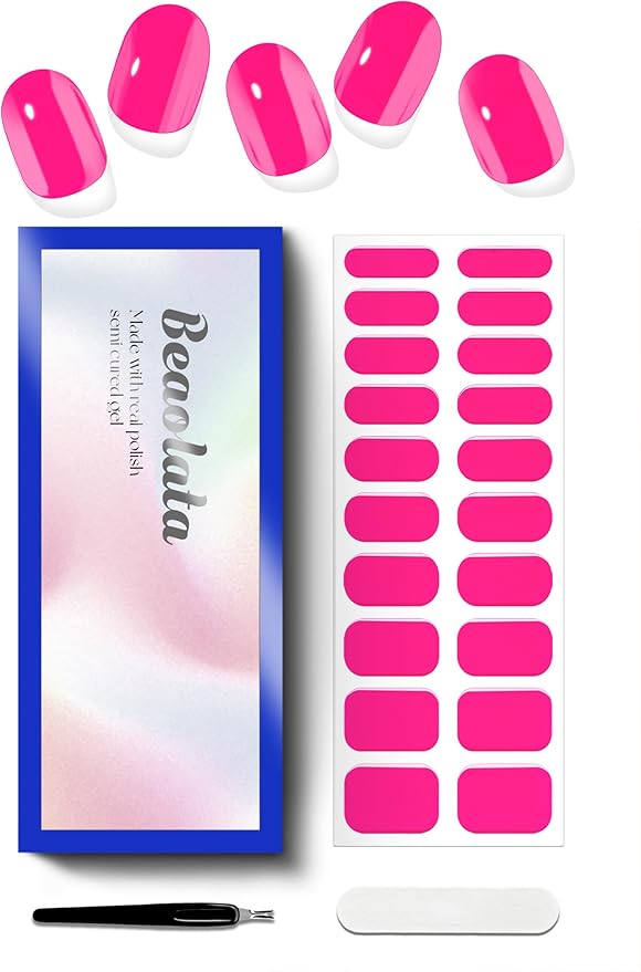 Semi Cured Gel Nail Strips - UV Light Gel Nail Stickers - 20 Long Lasting Salon Quality Wraps (Velvet Kiss Pink)