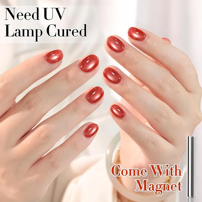 Double Rhythm 15ML Jelly Glass Cat Eye Gel Polish with Magnet Holographic Glitter Shimmer Translucent Sheer Color Salon Soak Off Magnetic Nail at Home (Copper Cherry-MC1228)