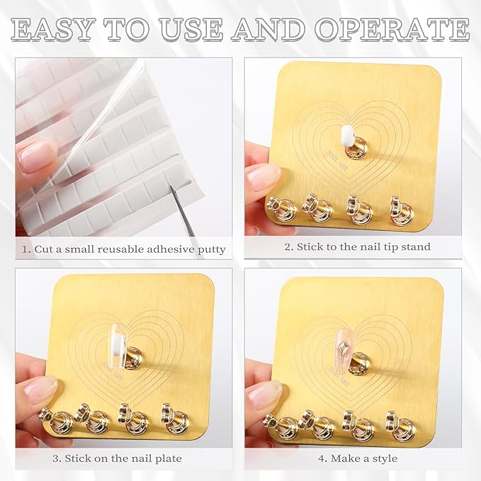 lootaan Nail Holder for Painting Nails, Heart Nail Stand for Press ons / Nail Display / Nail Practice with Reusable Adhesive Putty, Nail Tech Must Haves Nail Supplies (Gold)