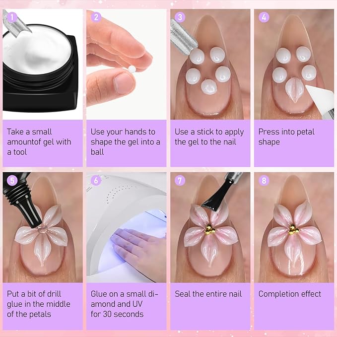 EBANKU Sculpture Painting Nail Gel Set, 6 Colors 3D Nail Carved Gel Sculpture Creative DIY Decoration Painting Glue with Silicone Pen, Cuticle Pusher and Carving Brush