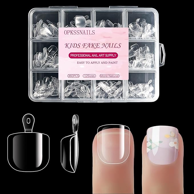 360Pcs Super Extra Short Kid Nail Tips,Soft Gel Nail Tip Pre-Shaped Press On Nails For Kids,Clear Acrylic Half Matte Full Cover Fake Nail For Kids On 12sizes,7-10 Years Girl