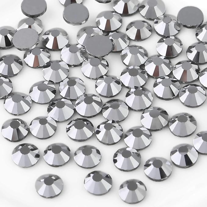 Beadsland Flat Back Crystal Rhinestones Round Gems for Nail Art and Craft Glue Fix, Silver Hematite, 4.6-4.8mm, SS20/1440pcs