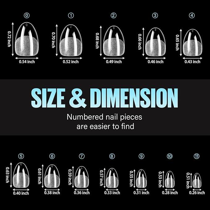TOMICCA Extra Short Almond Nail Tips 192Pcs 12 Sizes - Clear Gel Short Fake Nails for Acrylic Nails & Press On Nails, Home DIY and Wedding Salon for Nails Extensions (Beginner & Professional)