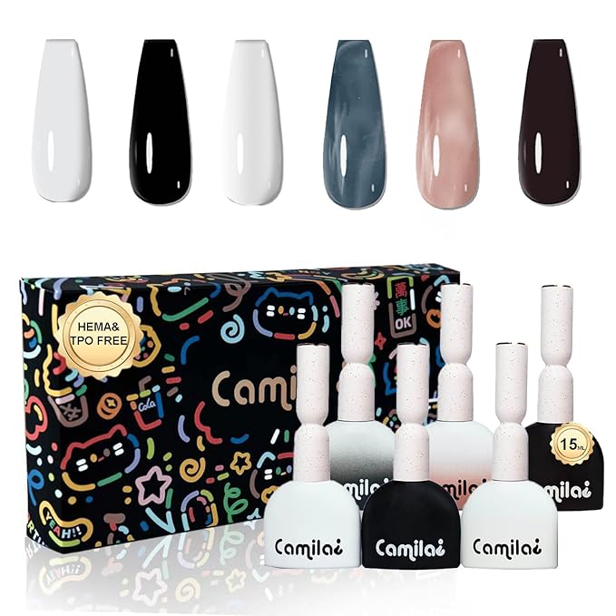 CAMILA ¿ 6pcs 15ml Hema Free Tpo Free Gel Polish Set Black and White Gel Nail Polish Kit Soak Off Gel Polish Manicure Salon For Women N Set