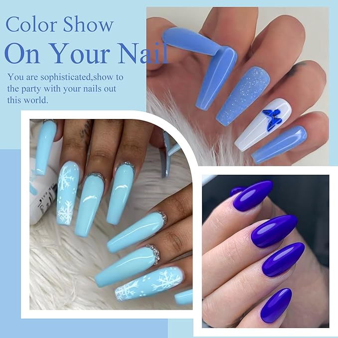 MTSSII Gel Nail Polish Set, 8 Colors: Baby Blue, Navy, Sky Blue, Purple Gel Nail Art Design DIY Salon Manicure for Women