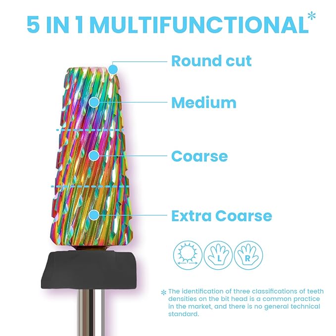 Professional 5 in 1 Tapered Nail Drill Bits, 3/32'' Safety Tungsten Carbide Bits, Remove Hard Gel Fast, Left & Right Hand Use, Easy for Beginner, Technicians Bits, Extra Coarse.