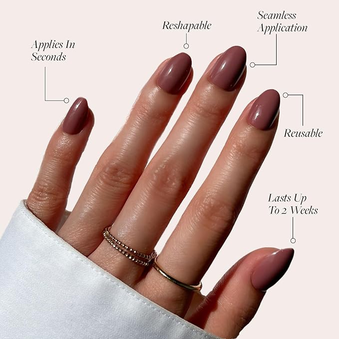 Glamnetic Press On Nails - Fall Mauve Fake Nails | Opaque Muted Blush Mauve Short Oval Fake Nails, Salon Quality | 15 Sizes - 30 Nail Kit with Glue