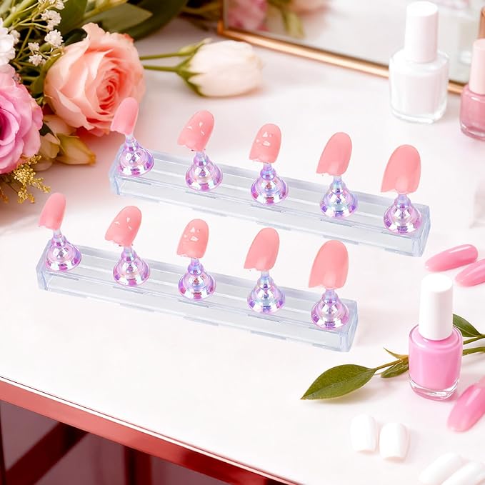 Nail Stand Nail Holder for Painting Nails 2 Sets Press on Nails Stand Display with 96 Pcs Reusable Adhesive Putty Clay Magnetic Acrylic Nailss Art Tools Accessories for Home DIY Salon Supplies Purple
