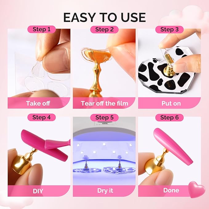 MelodySusie Nail Stand for Press Ons, Heart and Spotted Cloud Shape Magnetic Base for Painting Display Holder and Reusable Double-Sided Tape for Home DIY Salon Supplies