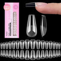 Beetles Gel Nail Tips Flat-X - Coffin Medium, 160pcs 16 Sizes, Pre-Etched Half Matte Full Cover Soft Acrylic False Nail Tips Clear Press on Easy DIY Nail Extension Salon for Flat & Natural Nail Beds